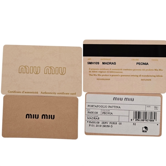 Miu Miu Portafoglio Pattina Flap Wallet In Madras Leather In Peony Pink - Picture 17 of 17